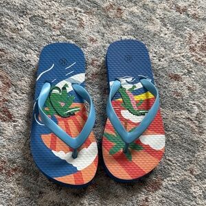 Mini Boden Blue Graphic Tropical Flip Flops
